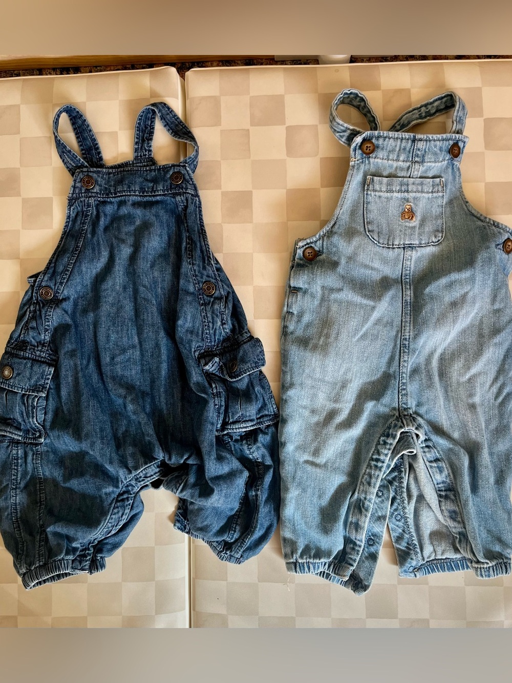 NWOT Set of 2 Kids Baby Gap Denim Overalls - Blue and Light Blue - 6-12 months